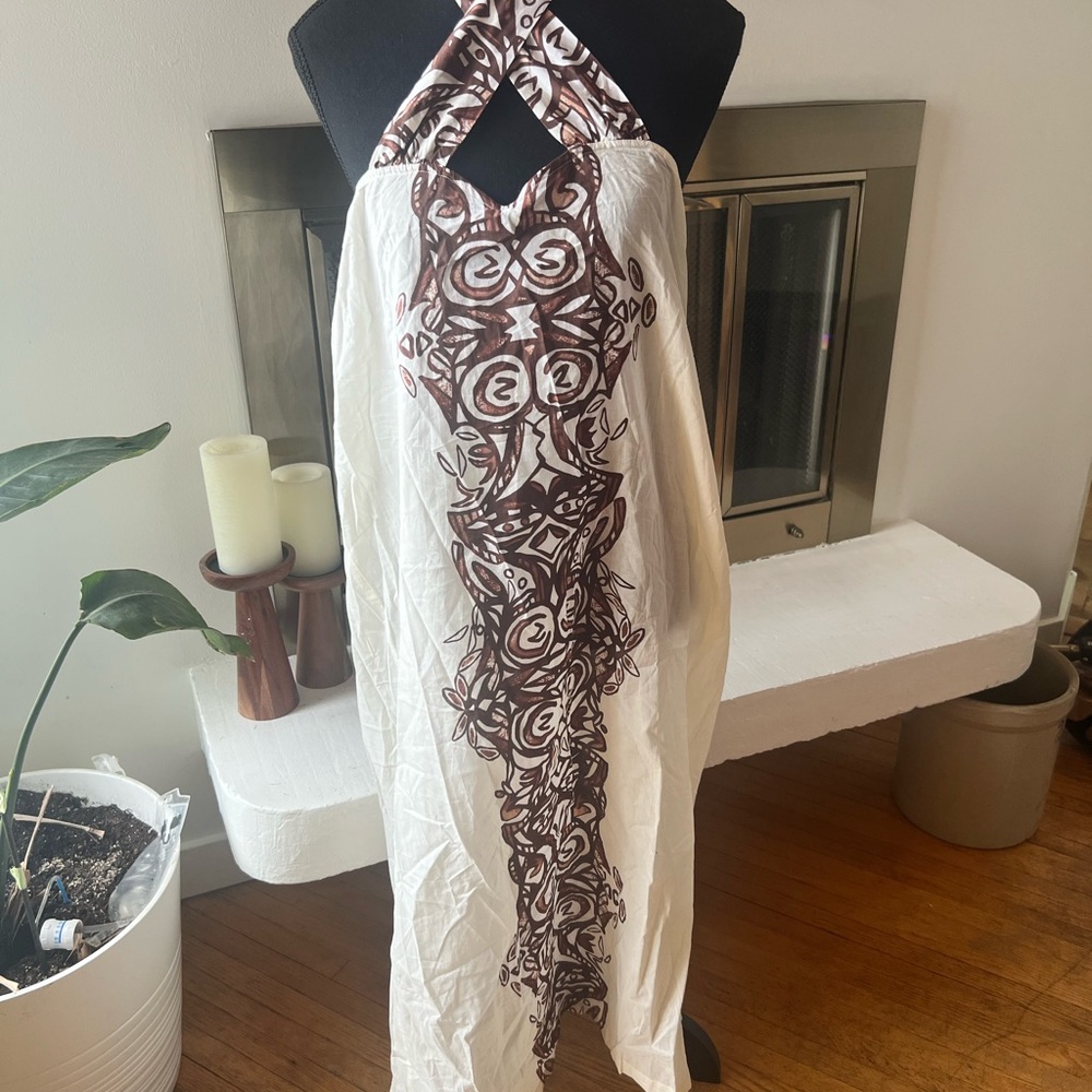 Anthropologie Brown and White Cross Halter Dress/Tunic